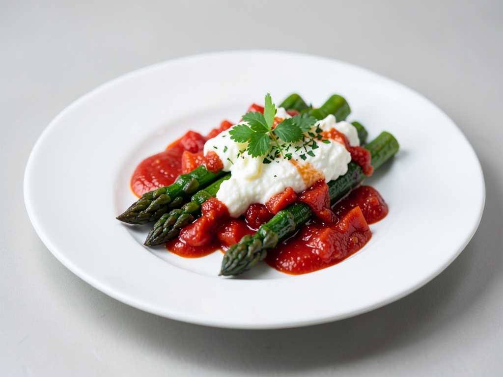 Asparago in salsa cremosa al formaggio e pomodoro