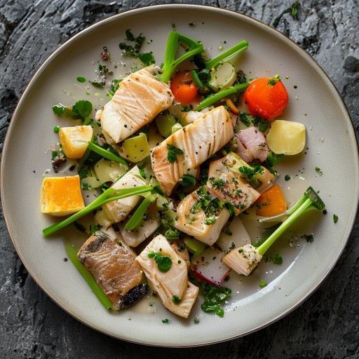 Salmone croccante con asparagi verdi e bianchi