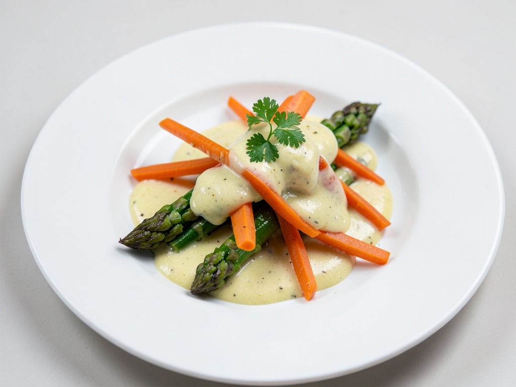Striscioline tenere di asparagi e carote con salsa alla crema di limone