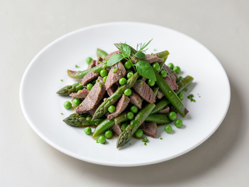 Insalata di asparagi e manzo con piselli