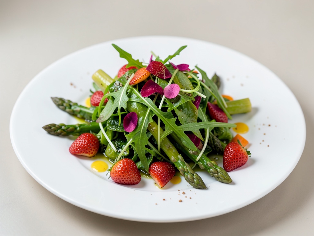 Insalata di primavera con asparagi, rucola e fragole
