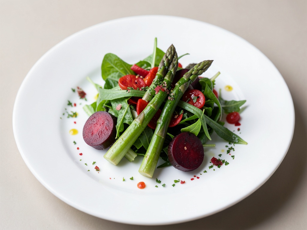 Insalata fresca di asparagi verdi e barbabietola rossa