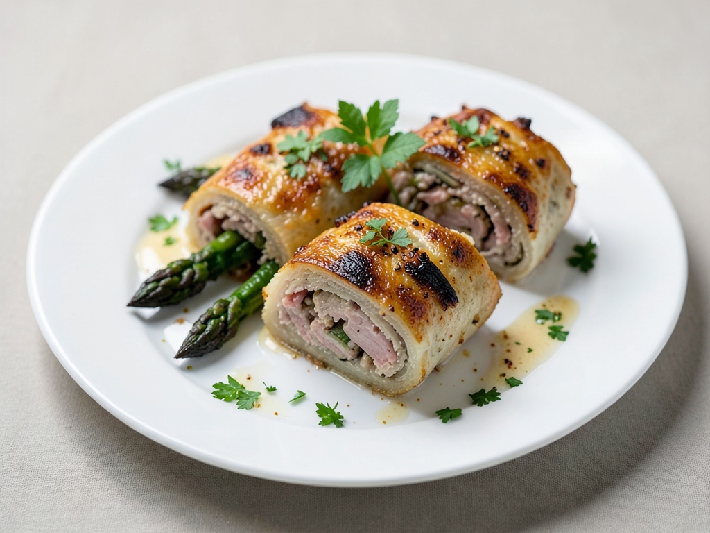Rotolini di asparagi, prosciutto e formaggio al forno