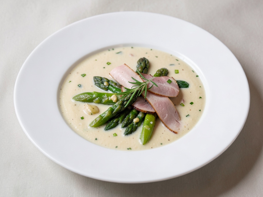 Zuppa cremosa di asparagi con prosciutto