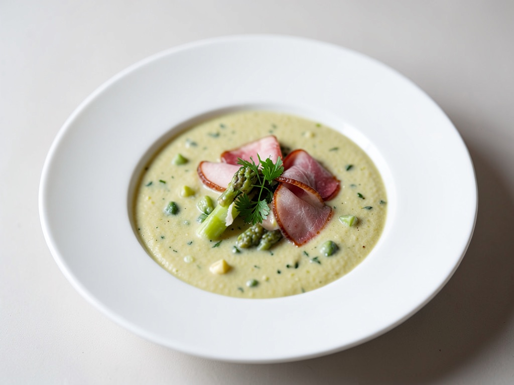 Soupe crémeuse à l'asperge et au jambon