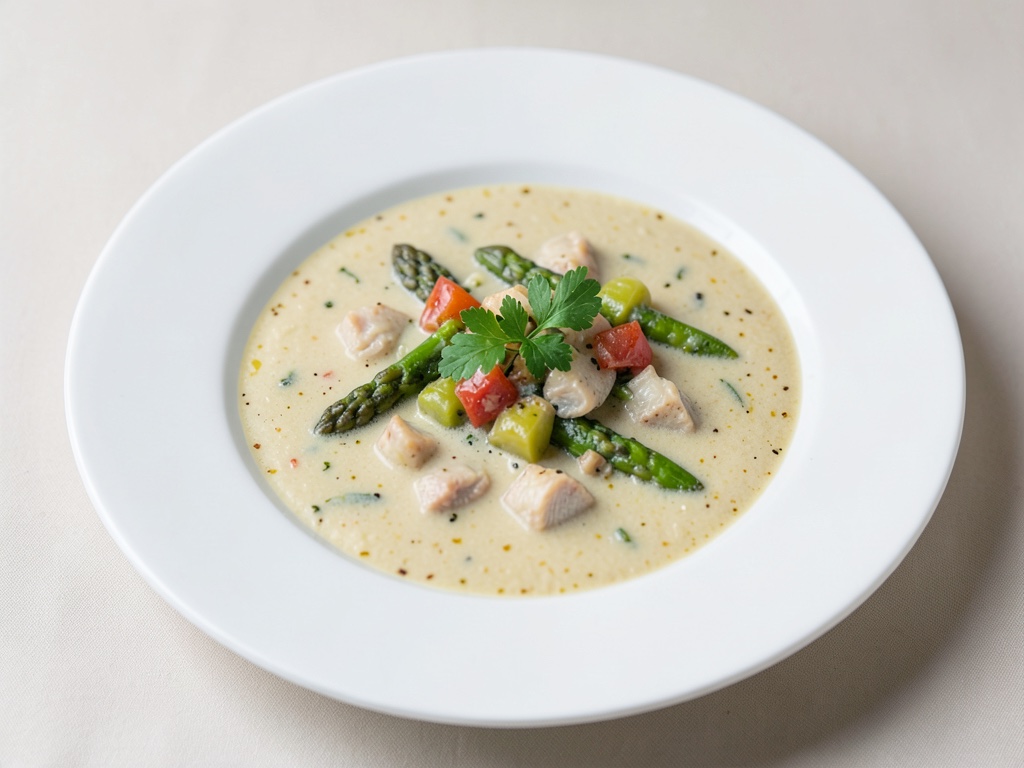 Soupe crémeuse à l'asperge et au poisson