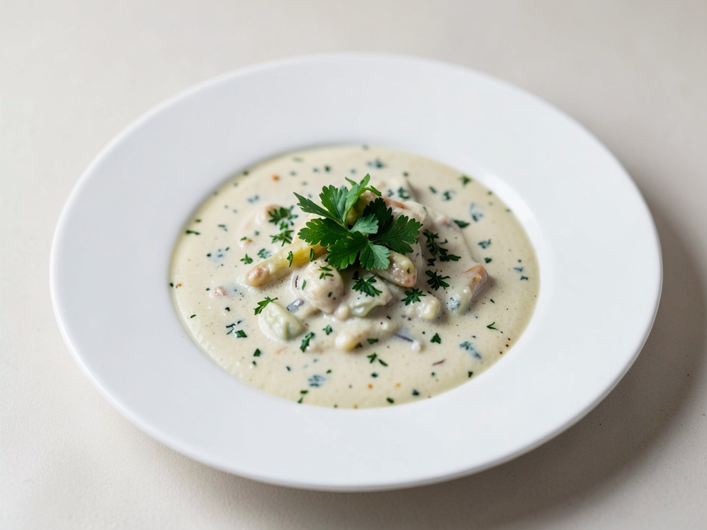 Zuppa cremosa di asparagi con olio fresco al prezzemolo