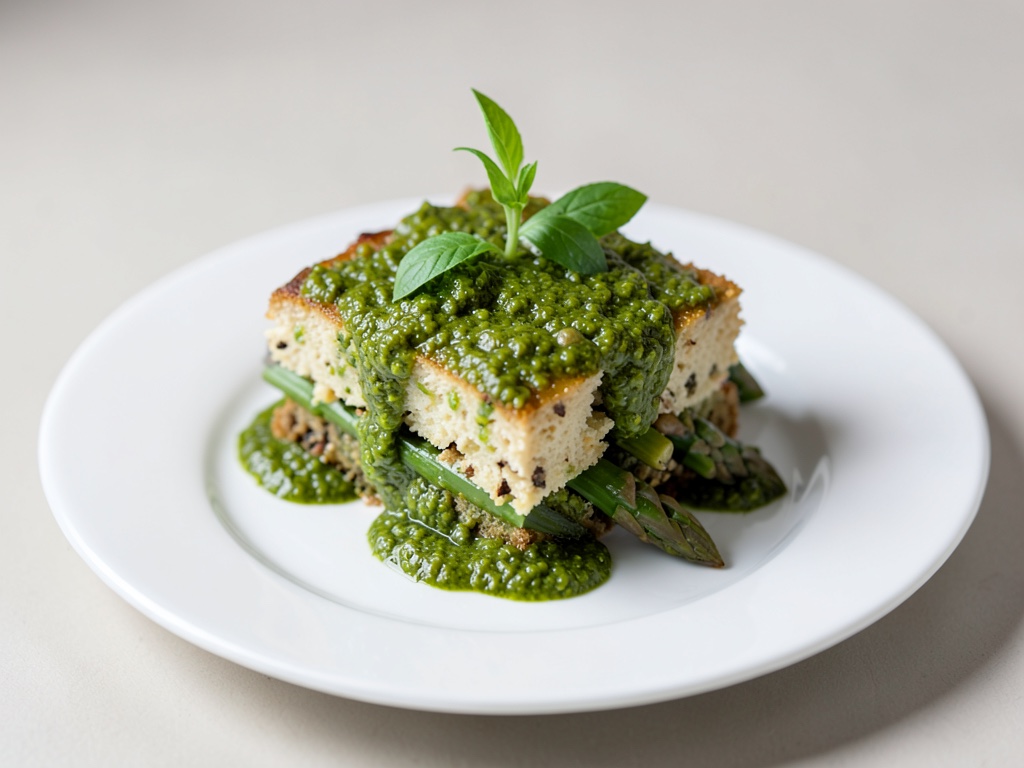 Grüner und weißer Spargel-Kuchen mit Pesto-Guss