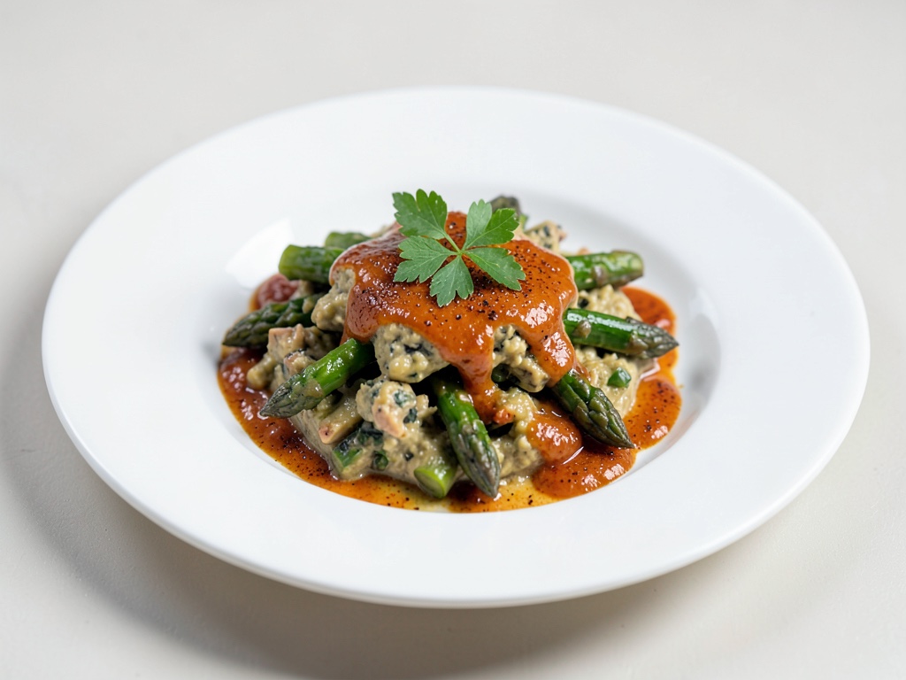 Ragù di asparagi con salsa allo zafferano