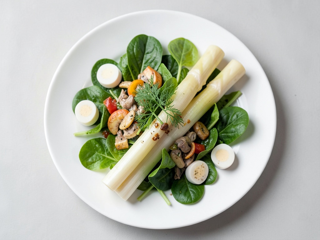 Insalata fresca di asparagi e dente di leone con condimento alle acciughe