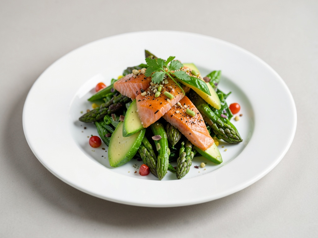 Insalata di asparagi con avocado e salmone