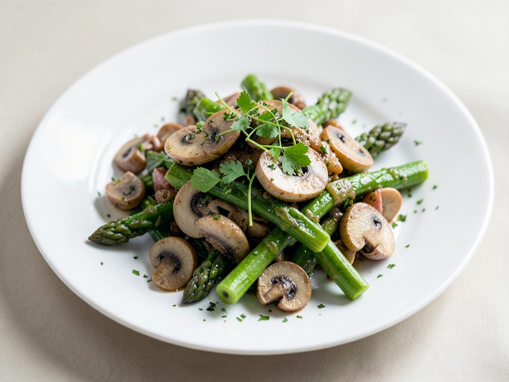 Salade fraîche aux asperges et champignons