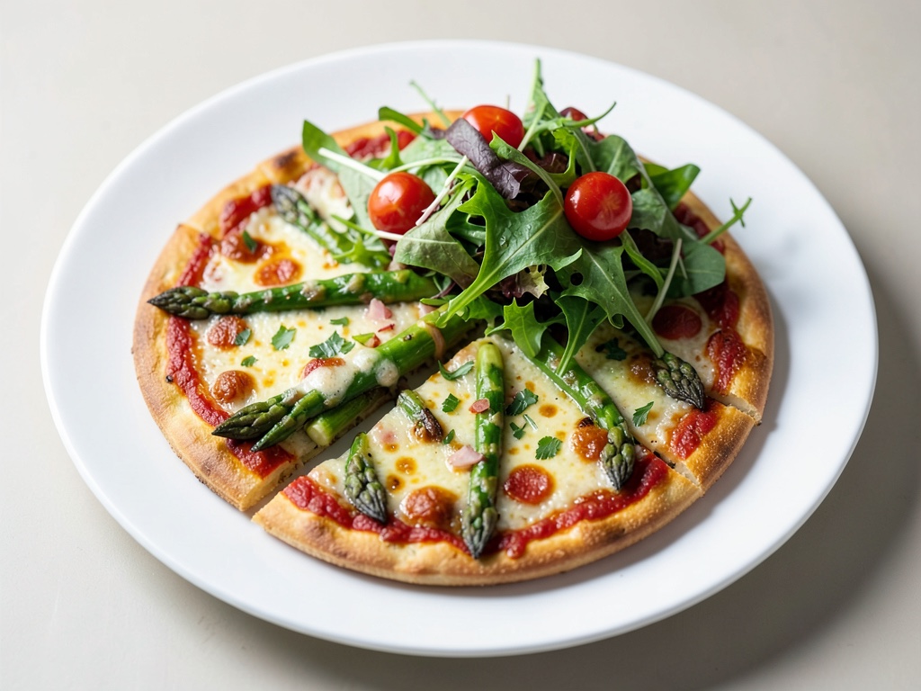 Pizze agli asparagi con insalata fresca di asparagi