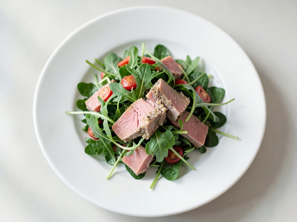 Insalata fresca di asparagi con salmone fritto