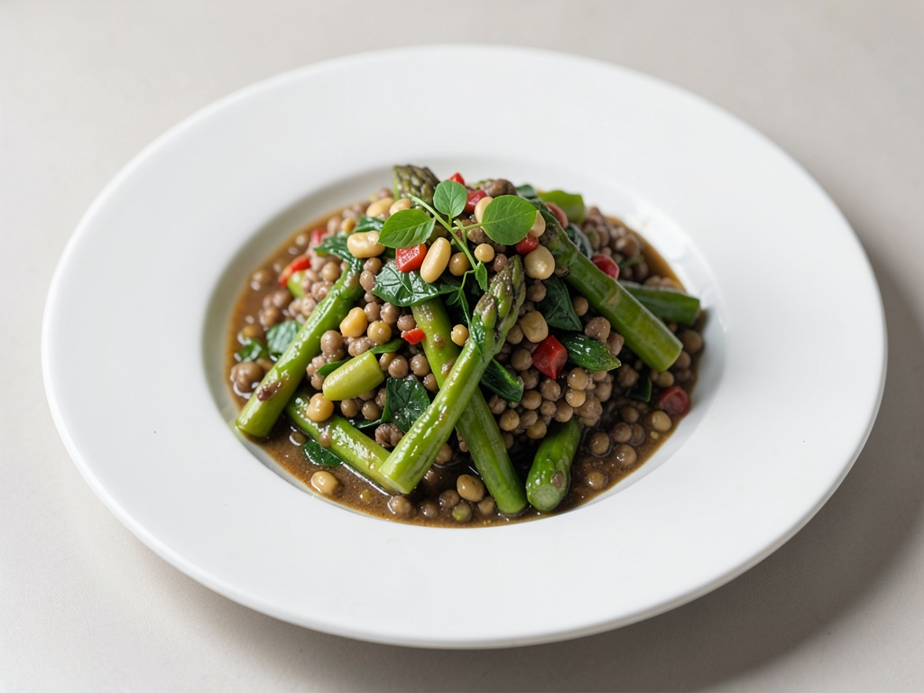 Ensalada fresca de espárragos y lentejas