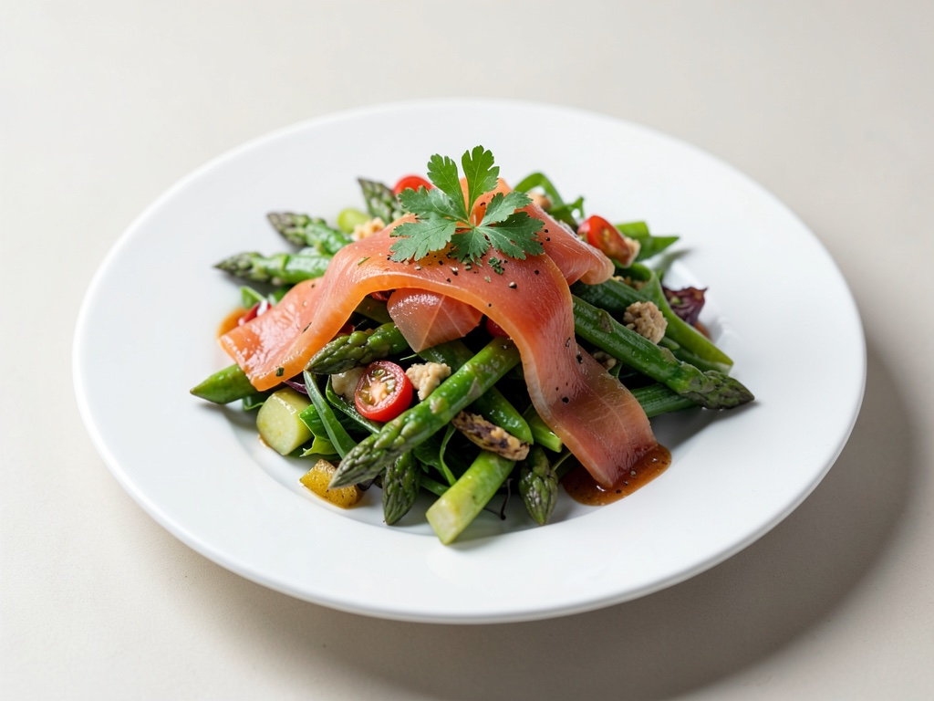 Insalata fresca di asparagi con salmone affumicato