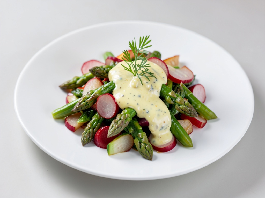 Insalata di asparagi e rabarbaro con condimento al limone fresco