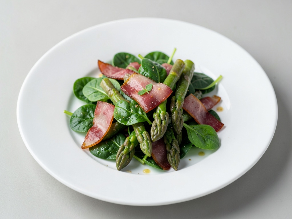 Salade d'asperges aux épinards et jambon Serrano
