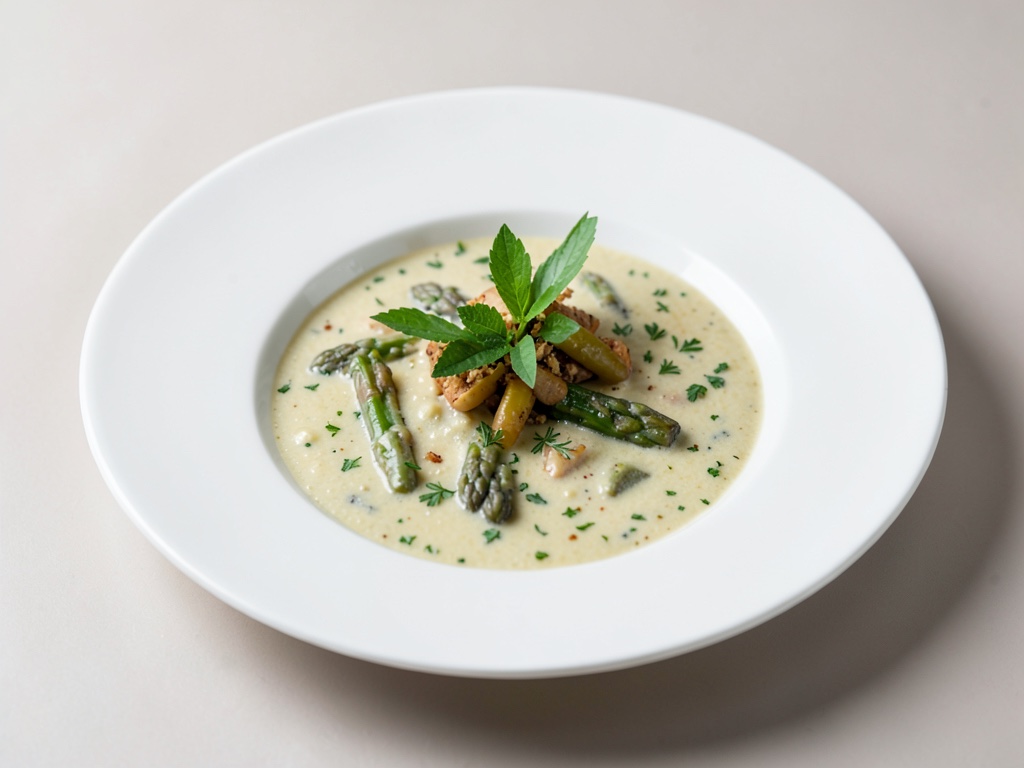 Zuppa cremosa di asparagi con punte fresche
