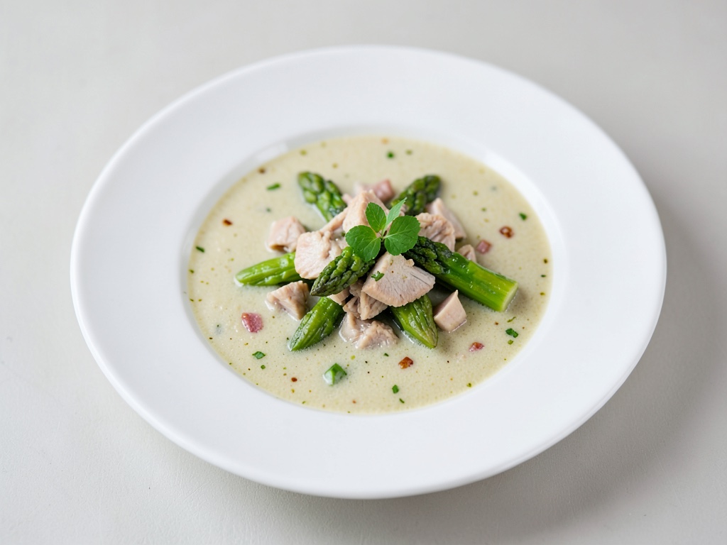 Soupe crémeuse aux asperges et au poulet au gingembre