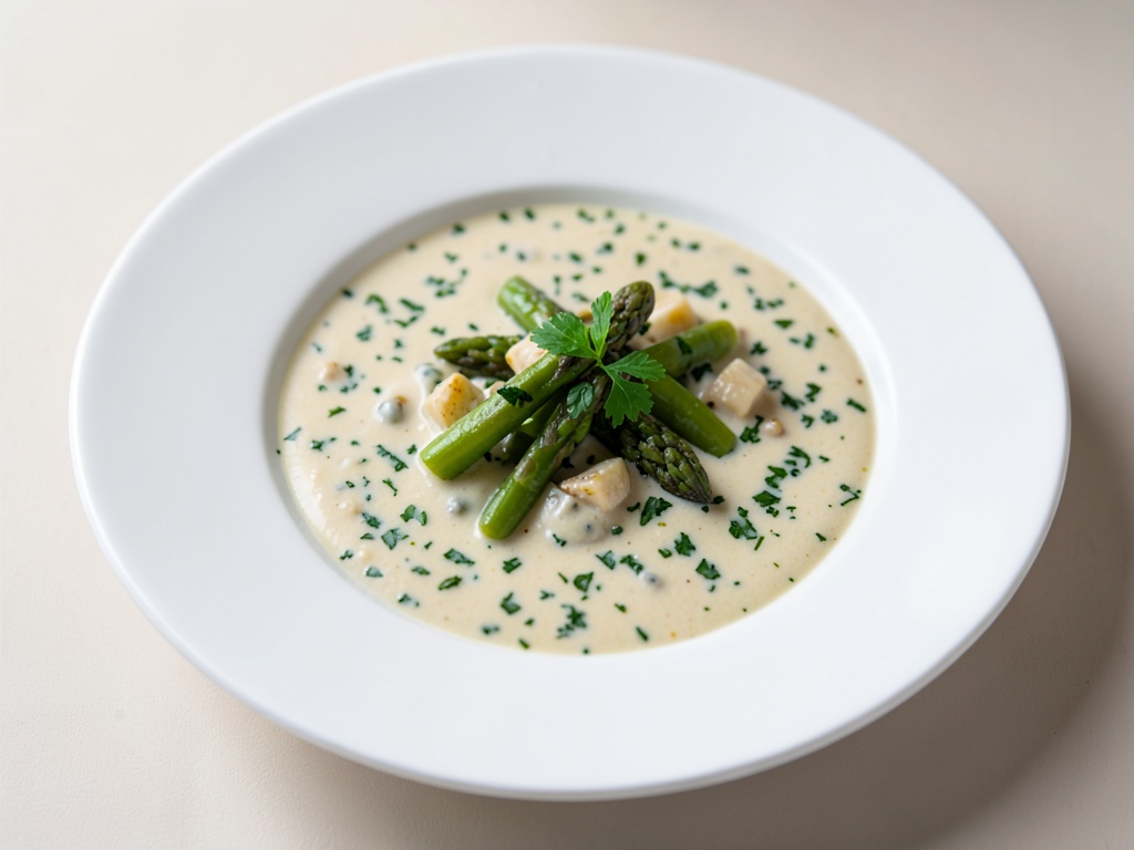Zuppa cremosa di asparagi ed erbe