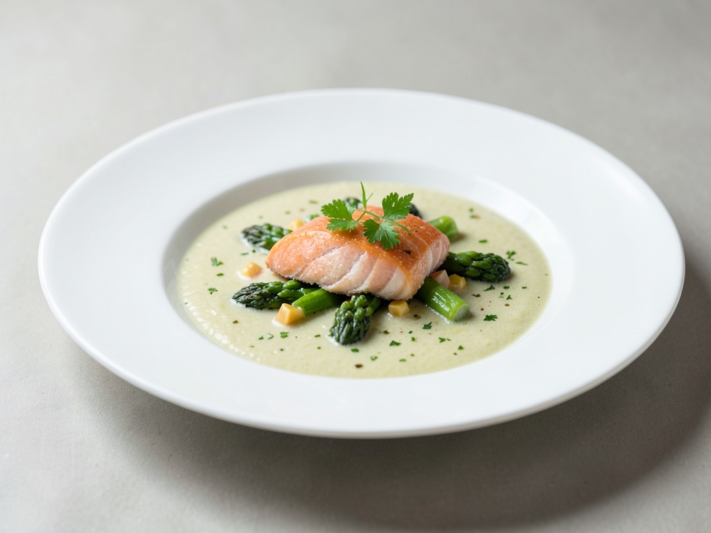 Zuppa cremosa di asparagi con salmone tenero