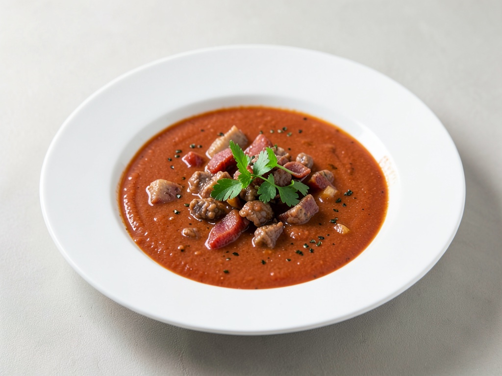 Sopa cremosa de tocino y tomate