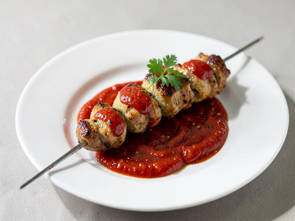 Spiedini grigliati saporiti con salsa di peperoni piccante
