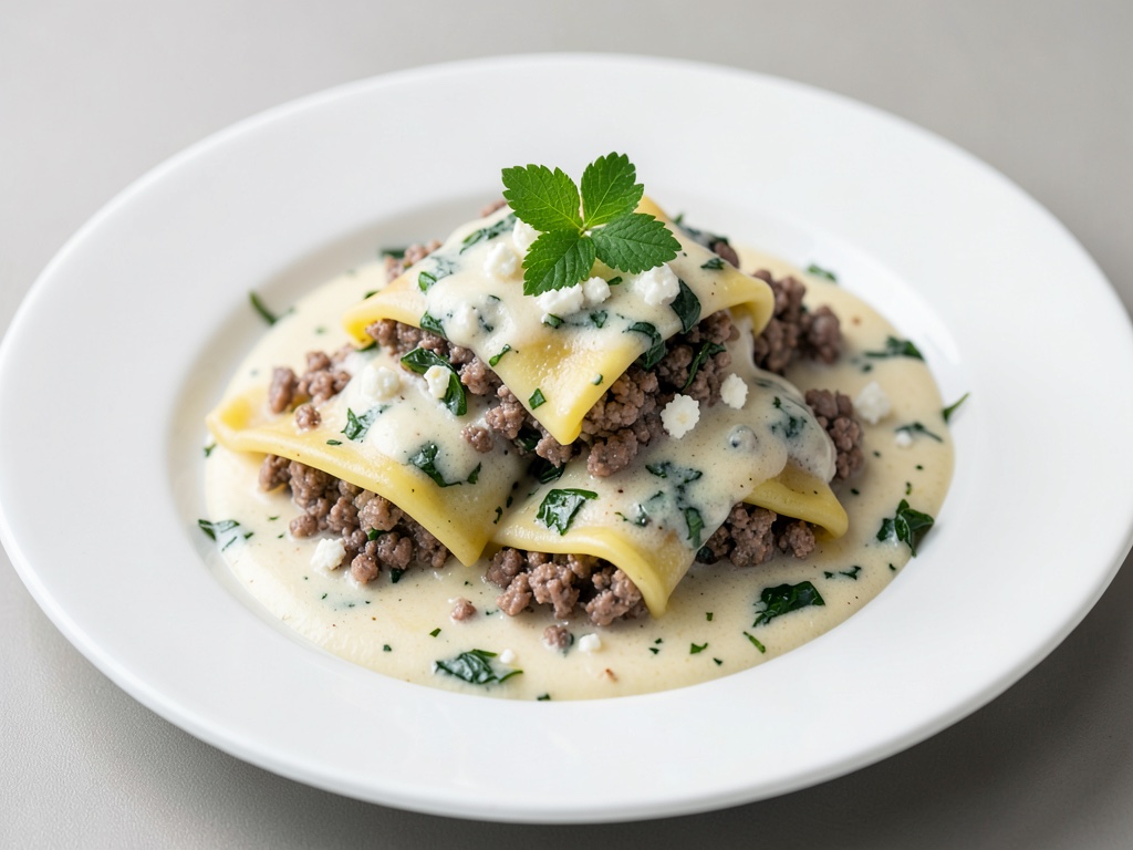 Cannelloni con ripieno di carne macinata e spinaci e salsa al formaggio