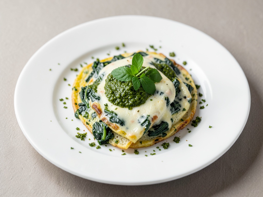 Omeletto cremoso agli spinaci con pesto fatto in casa