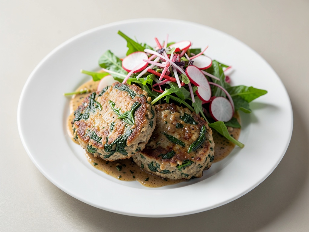 Frittelle croccanti di spinaci e quark con insalata di ravanello croccante