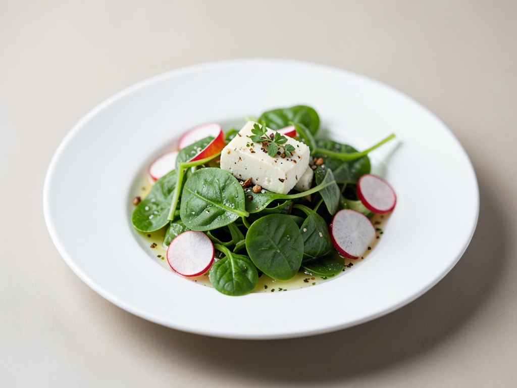 Insalata fresca di spinaci, ravanelli e formaggio di capra