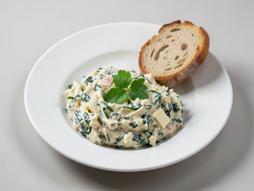 Dip cremoso de queso de cabra y espinacas con pan de sartén casero