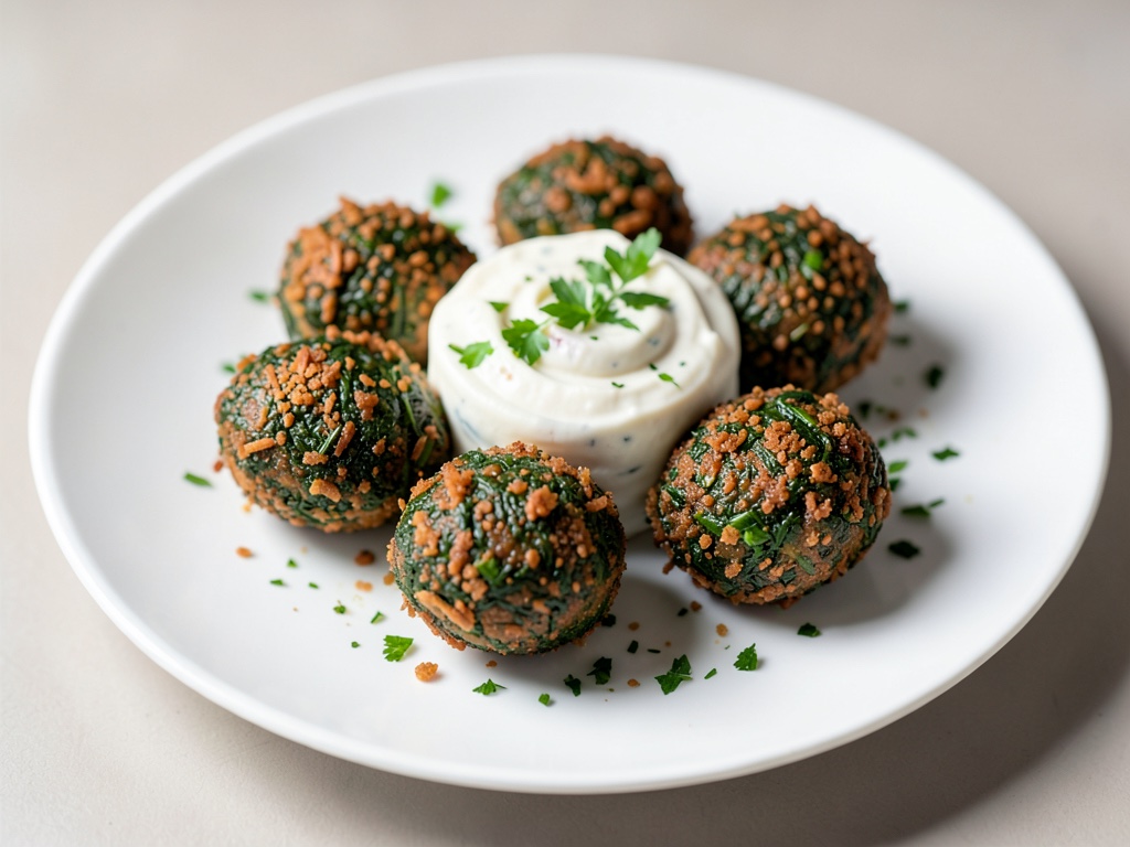Polpette di spinaci croccanti con crema di yogurt