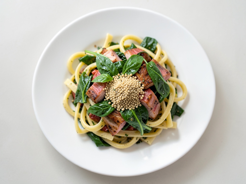 Pasta agli spinaci con tonno fritto