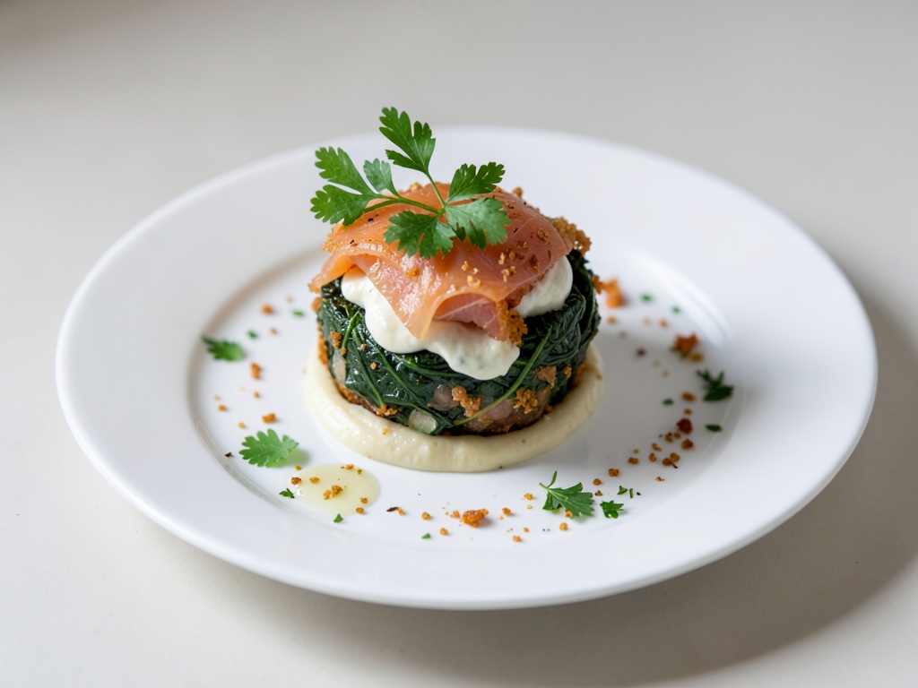 Rouleau croustillant aux épinards et crème au saumon fumé