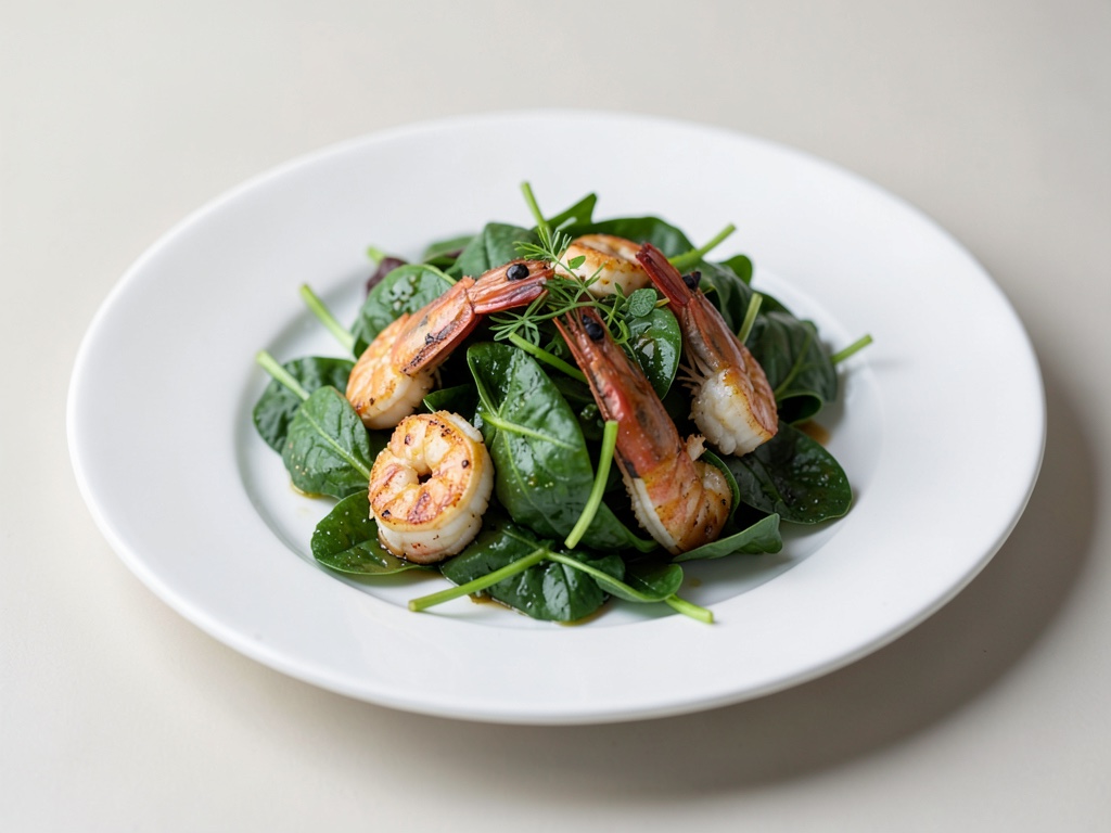 Salade de épinards frais aux crevettes grillées