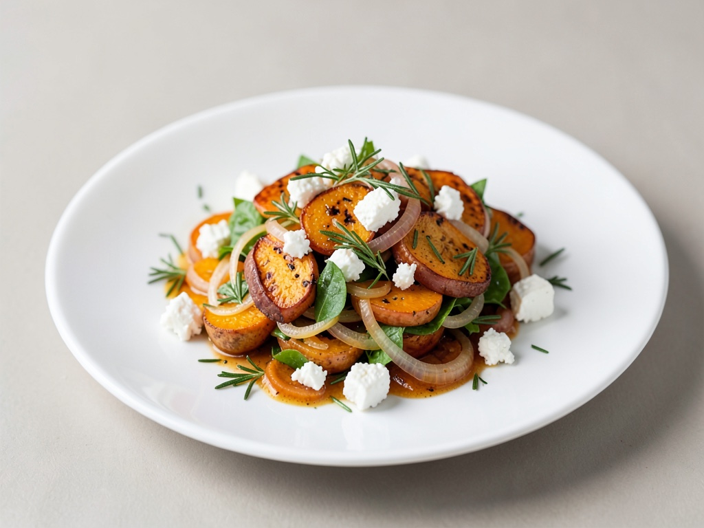 Salade de potiron rôti aux oignons, feta et origan