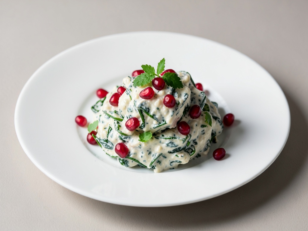 Insalata cremosa di spinaci e yogurt con melograno