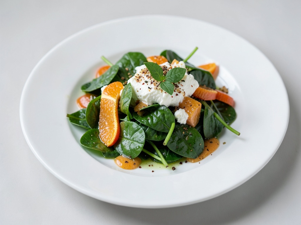 Salade fraîche aux épinards et oranges avec fromage frais