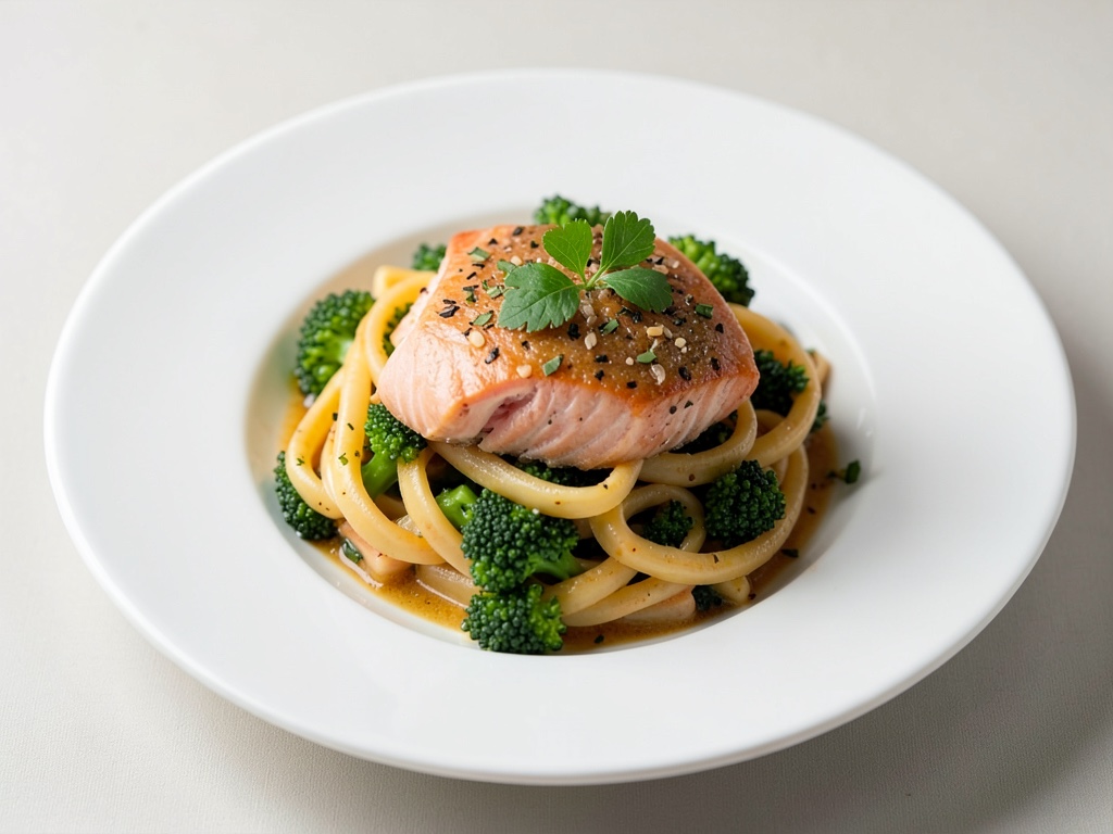 Gratin di salmone e pasta con broccoli