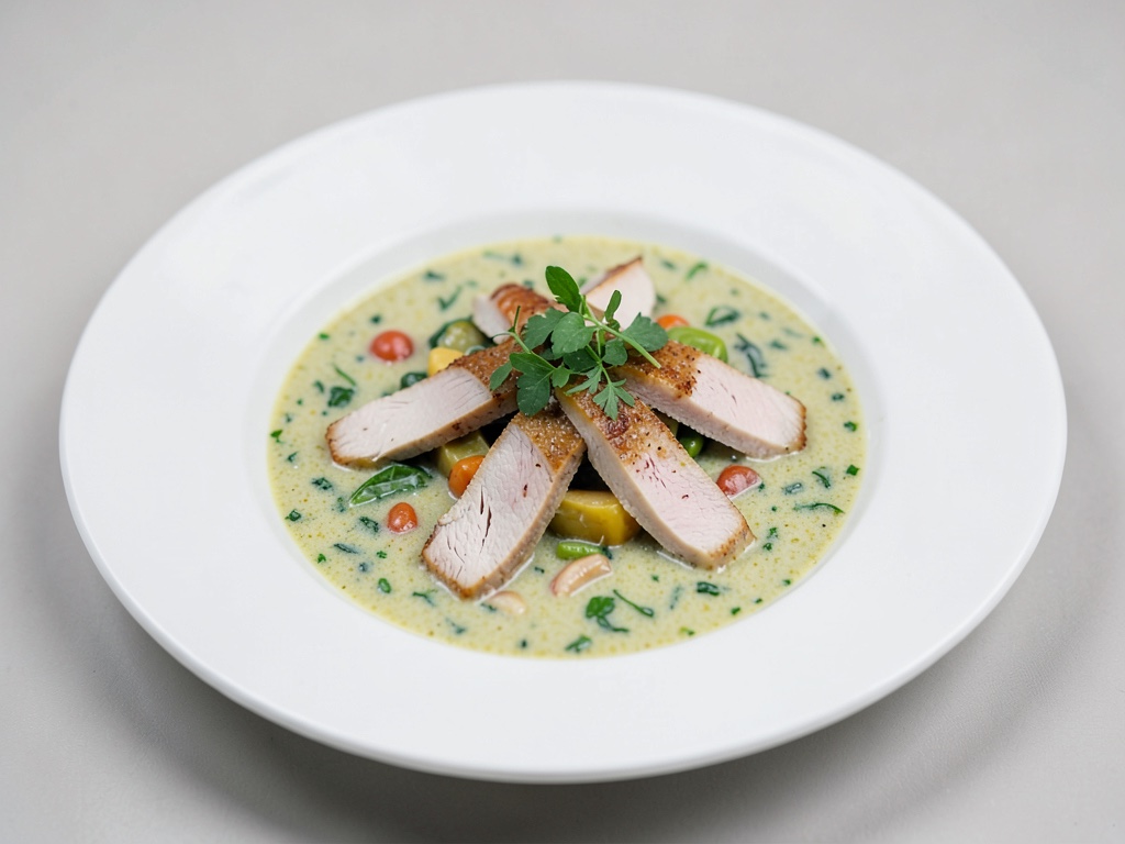 Soupe fruitée aux pousses et lanières de dinde