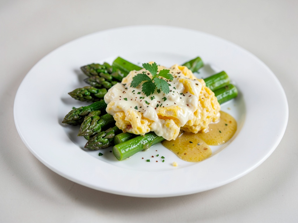 Asparago verde con uova strapazzate cremose