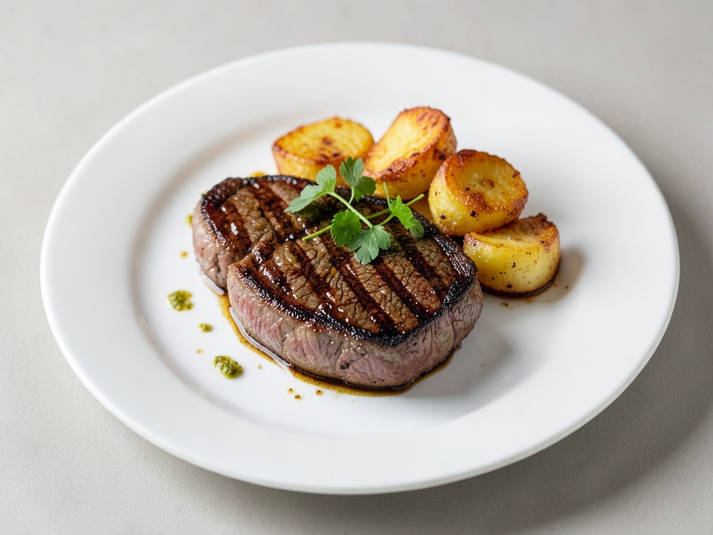 Bistecca alla griglia con patate fritte croccanti