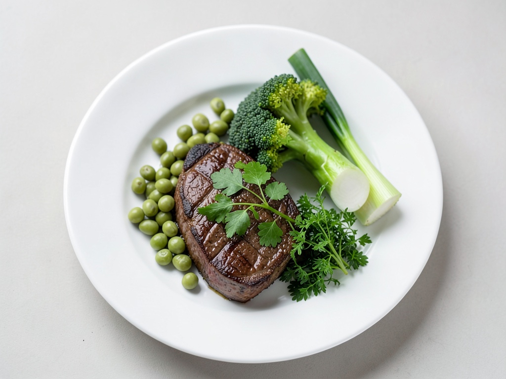 Bistec succoso con verdure colorate