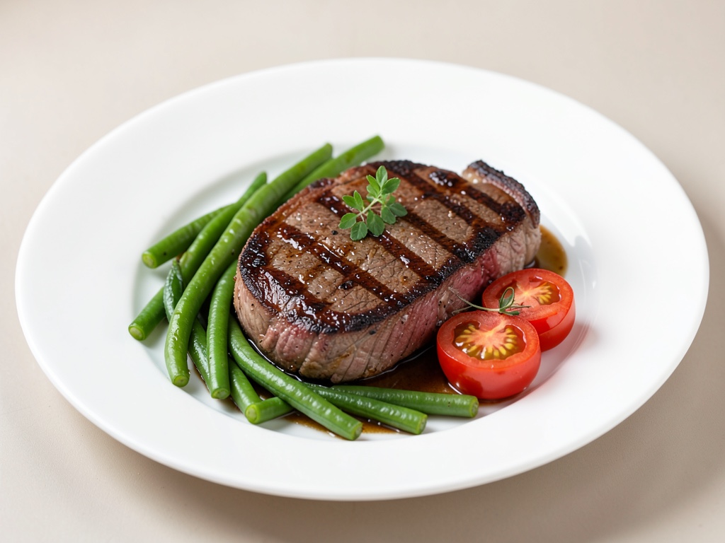 Bistecca alla griglia con fagiolini e pomodoro