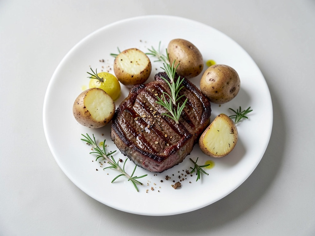 Steak avec des brochettes de pommes de terre au barbecue