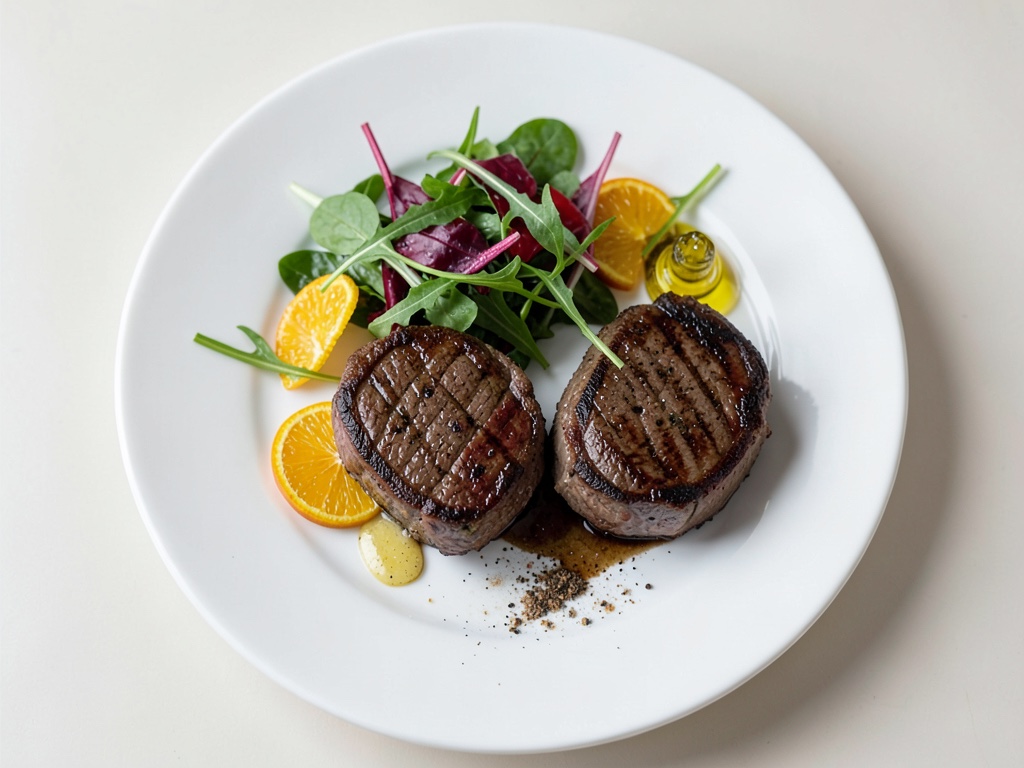 Bistecca con insalata di rucola e arancia