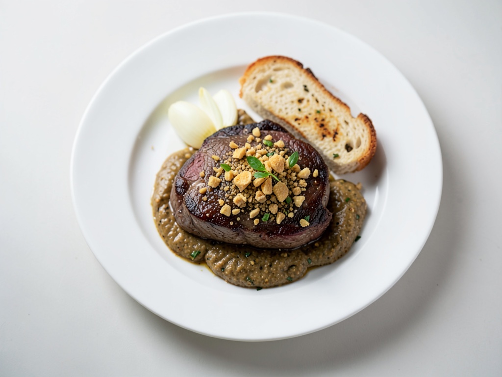 Bistecche di manzo succulente con crosta di burro al senape