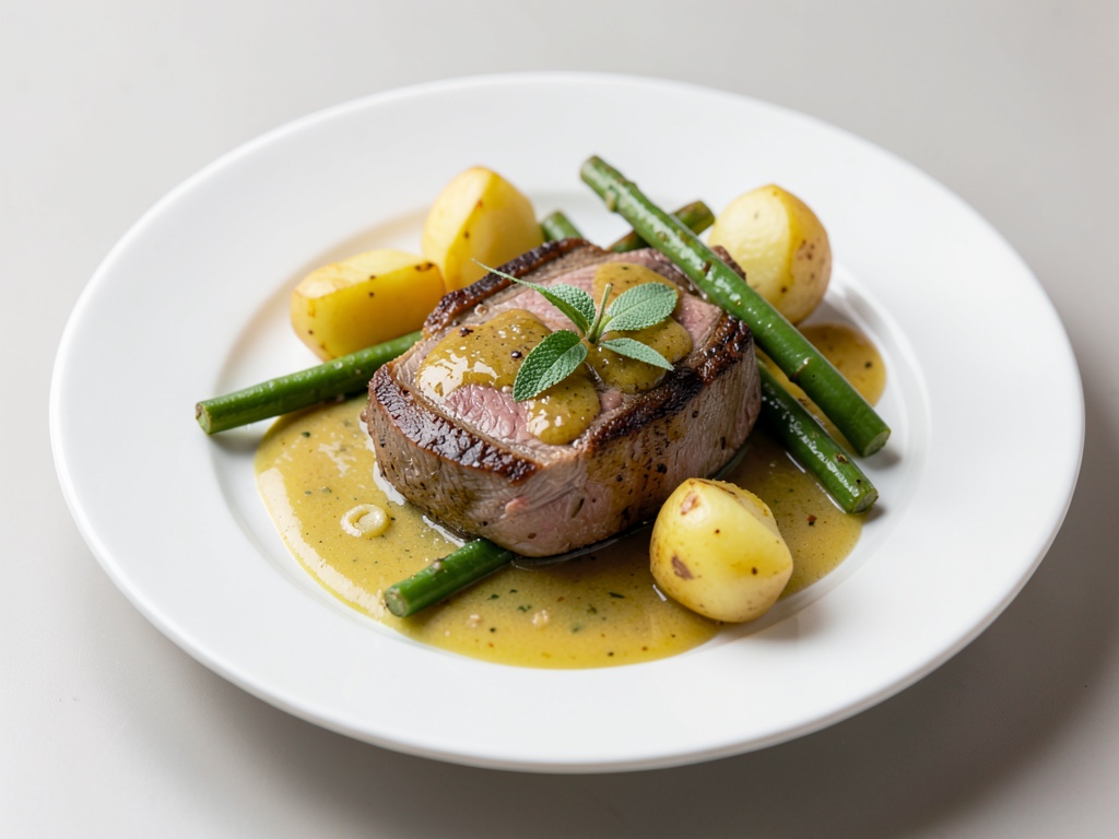 Cotoletta di vitello con patate, fagioli e salsa alla salvia e limone